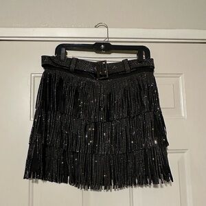 Blushing brunette rhinestone fringe skort